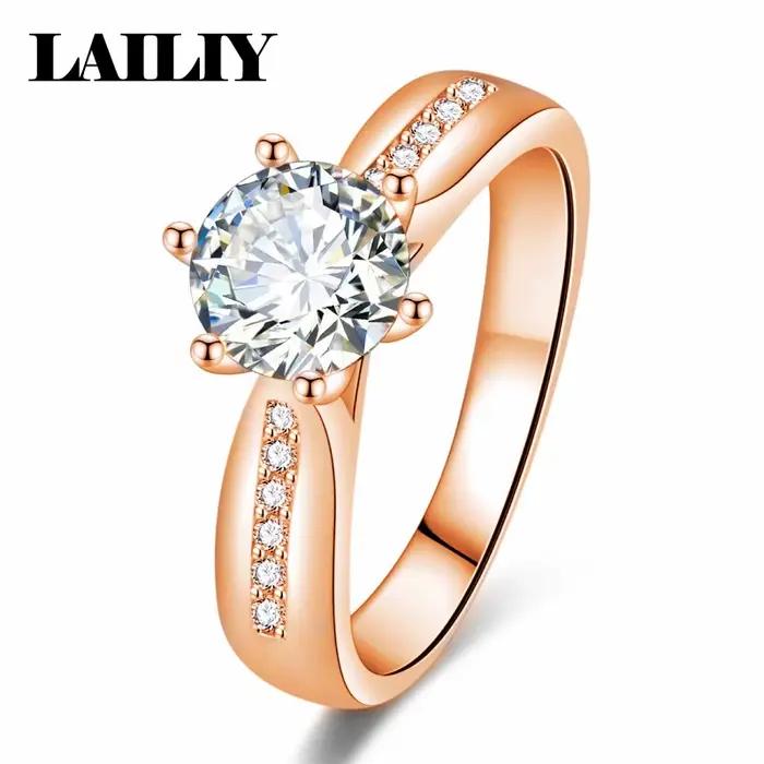 Bague en argent sterling 925 plaqué or 18 carats avec diamant cubique à six griffes pour femme, bijoux tendance