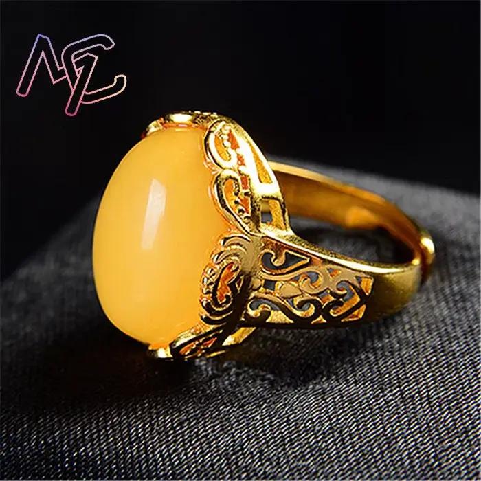 Bagues en ambre jaune, amulette porte-bonheur, Talismans, véritable pierre précieuse, Vintage, cadeaux de luxe de styliste pour femmes, bijoux naturels
