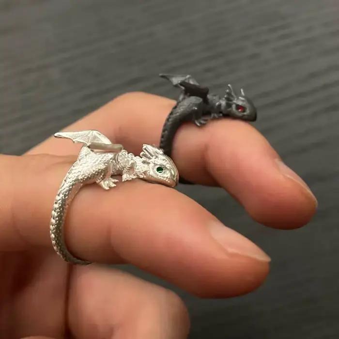 Bagues d'ouverture Vintage Dragon foncé pour hommes et femmes, Animal mignon, couleur argent, métal Punk, mode, bijoux de fête