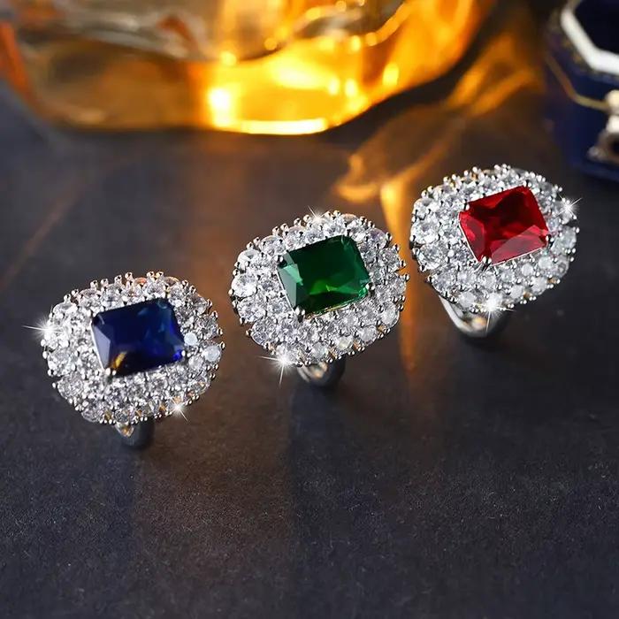 Bague en Zircon réglable pour femmes, vert/jaune/bleu scintillant, plaqué argent 925, bande ouverte, bijoux cadeaux, 2026