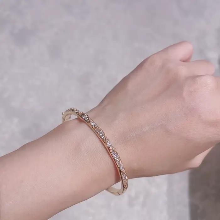 Bijoux de luxe en argent Sterling 925 pur pour femmes, bracelet ondulé en or Rose, Design diamant, bijoux de mariage, bracelet de fiançailles