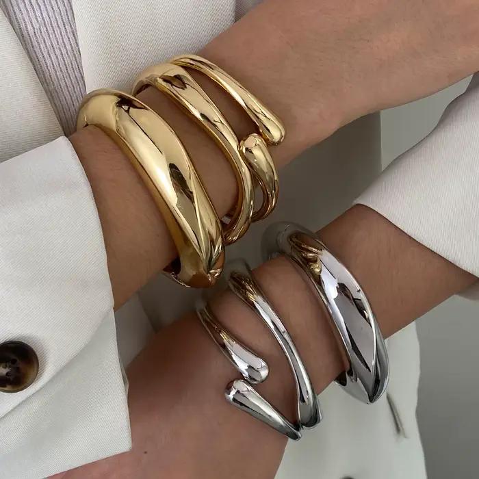 3 Styles Vintage Hip Hop métal manchette bracelets Punk or argent couleur géométrique printemps bracelets pour femme Bracelet hommes bijoux