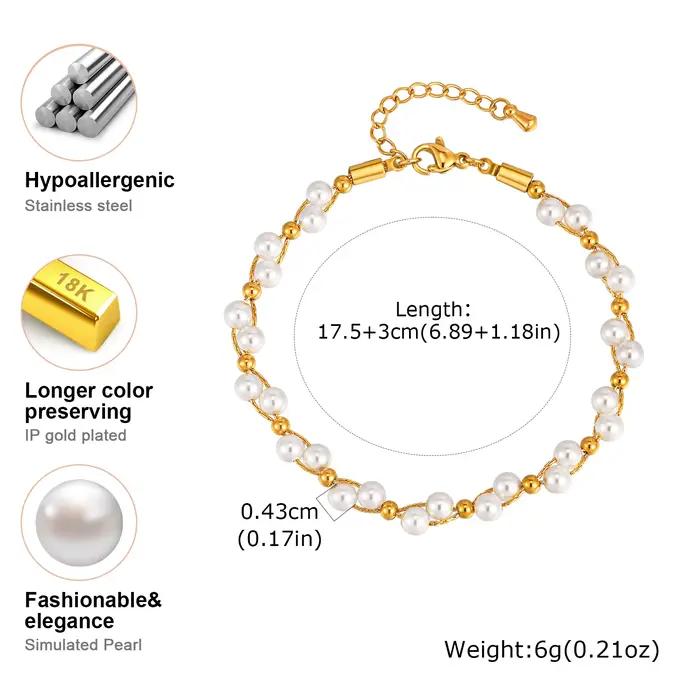 Bracelet de perles de luxe léger pour femmes, Bracelets de chaîne en acier inoxydable plaqué or 18 carats, bijoux quotidiens, cadeaux exquis
