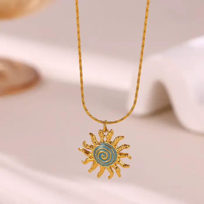 Collier soleil vintage pour femme, pendentif géométrique esthétique en forme de cœur, en acier inoxydable couleur or, bijou de mode pour clavicule, cadeau