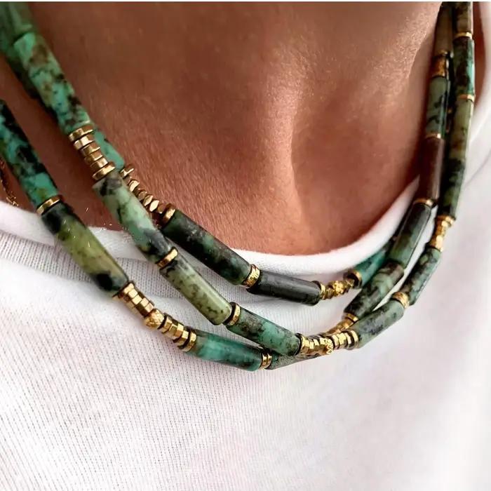 Collier de mode personnalisé populaire européen et américain, accessoires en acier inoxydable, pierre africaine naturelle