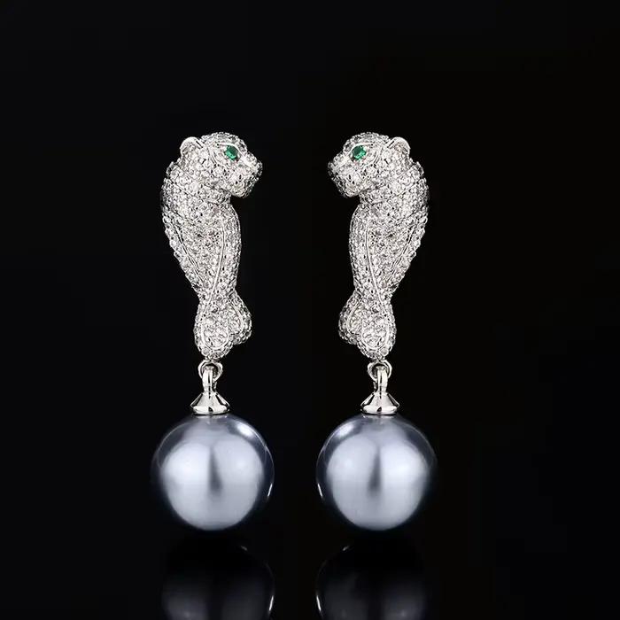 Boucles d'oreilles léopard de luxe pour femmes, classique, cubique, contre-indiqué, grande goutte de perle, bijoux élégants, accents en cristal de Rotterdam, accessoires