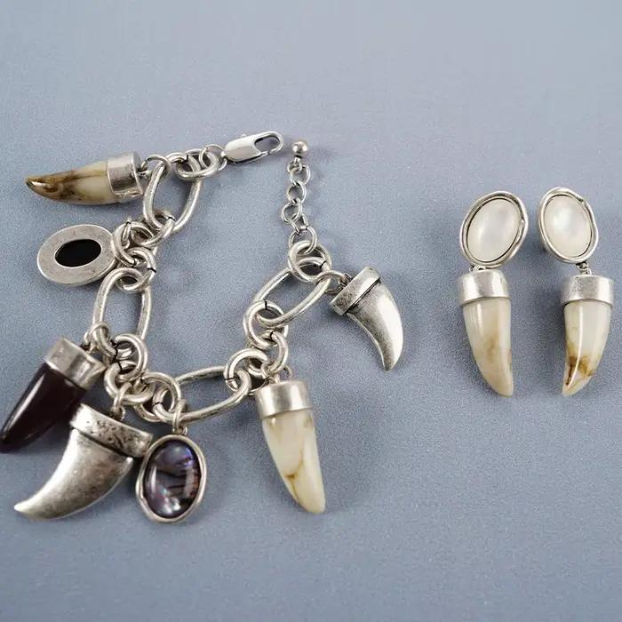 Ensemble de bijoux pour femmes, Bracelet et boucles d'oreilles en forme de bullhorn, bijoux animaux à la mode, artisanat robuste, breloque personnalisée, fête quotidienne