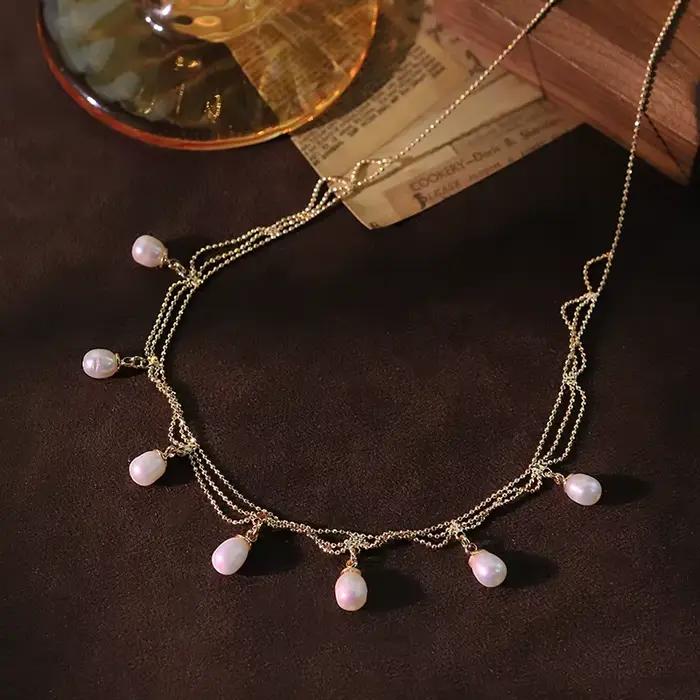 Collier à pampilles en dentelle de perles naturelles, fait à la main, élégant, pour Banquet, mariage, bijoux pour femmes, GN0429