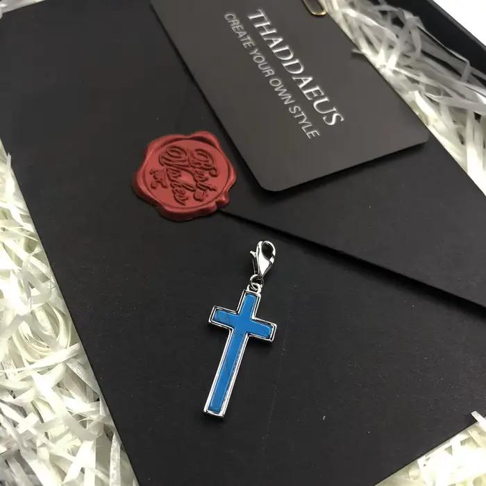 Pendentif à breloque croix bleue, accessoires européens, bijoux pour femmes et hommes, cadeau en argent Sterling 925