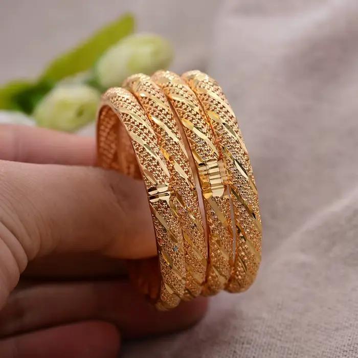 Bracelet couleur or de Dubaï pour enfants de 3 à 6 ans, 4 pièces/lot, cadeau d'anniversaire pour garçons et filles, petit bracelet plaqué or