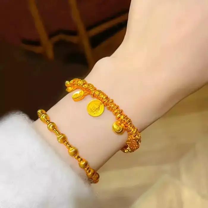 Bracelet à breloques dieu de la richesse jaune brillant pour femmes, artisanat en or Antique, nouveau bracelets de Style chinois, bijoux cadeau de Banquet