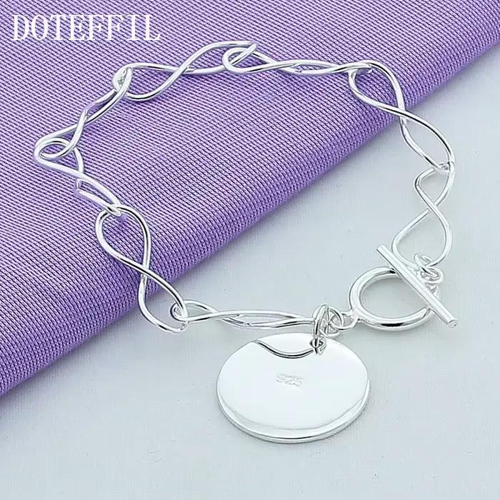DOTEFFIL – Bracelet de marque rond en argent Sterling 925, chaîne avec pendentif, breloque pour fête de fiançailles et de mariage, bijoux à la mode