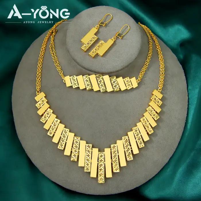 Parure de bijoux exotiques de mode du Moyen-Orient, plaqué or 21 carats, collier, bracelet et boucles d'oreilles de mariée arabe, bijoux vintage pour femmes musulmanes d'Oman