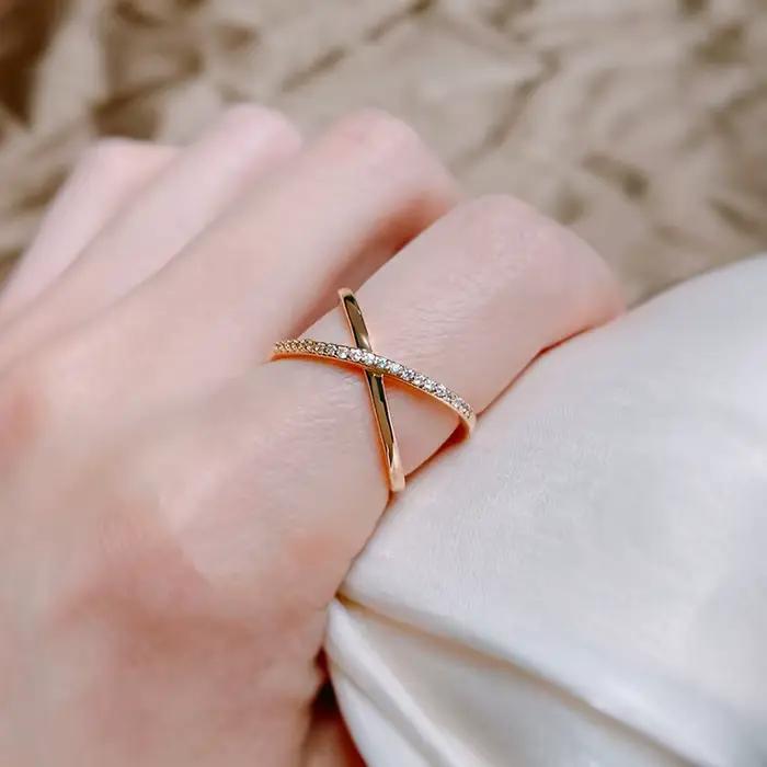 SYOUJYO – bagues de couleur or Rose avec croix géométrique Simple, pour femmes, en Zircon naturel, Micro-cire, Vintage, bijoux fins de luxe, cadeau, 585