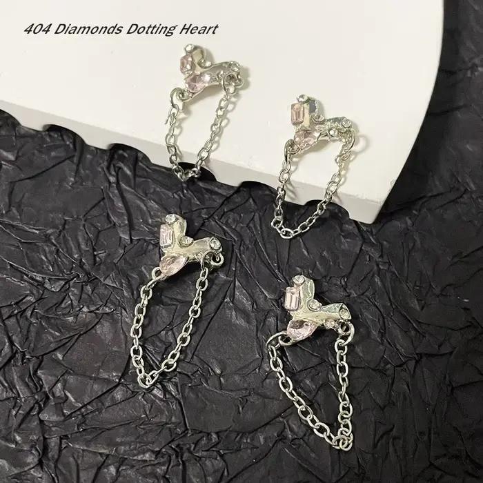 5 pièces Chic à la mode ss diamants pointillant coeur Design bijoux Chrome argent rose cristal chaînes pendentifs manucure ornements 404art
