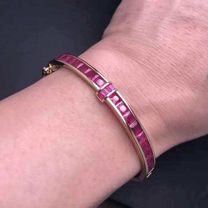 Bracelet en pierres précieuses de corindon rouge pour femme, or jaune, cadeau de bijoux de carillon pour dame, fête d'anniversaire, création élégante