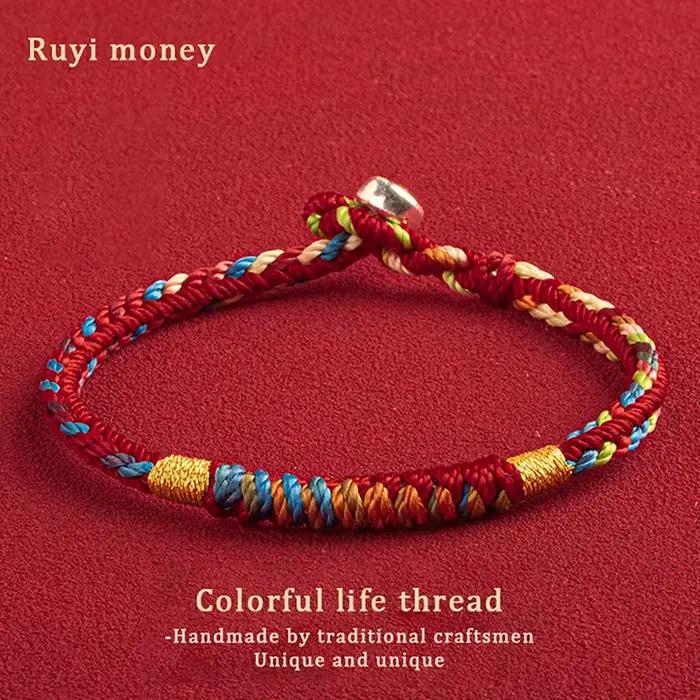 Bracelet Tibétain Fait à la Main en Fil Coloré pour Homme et Femme, Breloque Porte-Bonheur, Corde, Nministériels ds Rouges, 1 Pièce