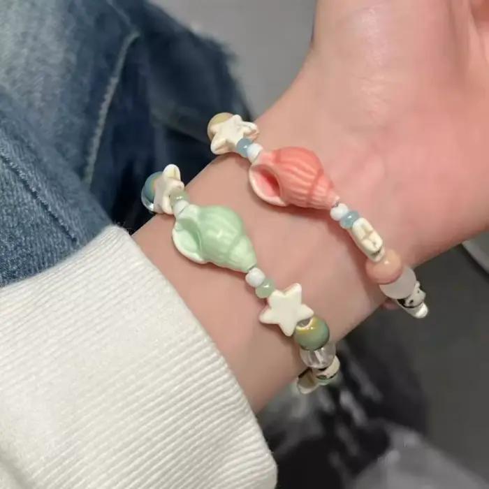 Bracelet de perles en céramique coloré pour femmes, mignon et exquis, style Boho, étoile conque, pour étudiantes, été, plage, vacances, bijoux, accessoires, cadeaux