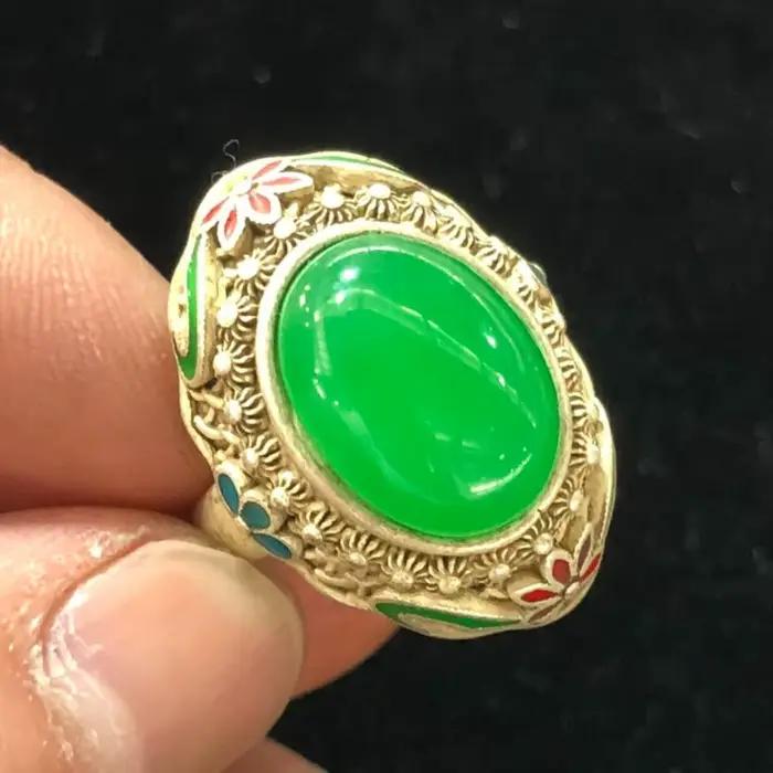 Bague sculptée cloisonné style Qianlong antique, bijou vintage rétro artisanal