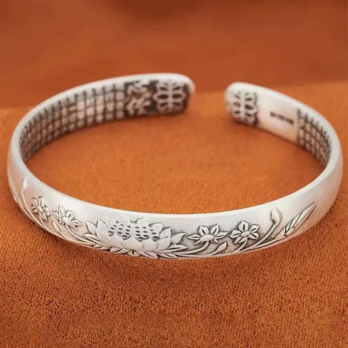 Bracelet rond en argent sterling 925, bracelet tendance simple et large pour femmes, bijoux cadeau