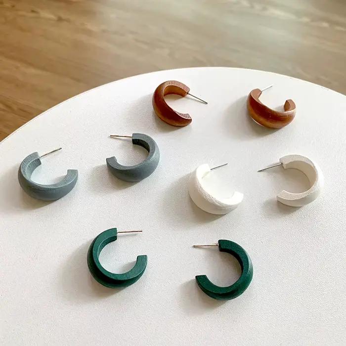 Boucles d'oreilles géométriques en bois mat, bijoux Vintage, grand cercle, idée cadeau à la mode