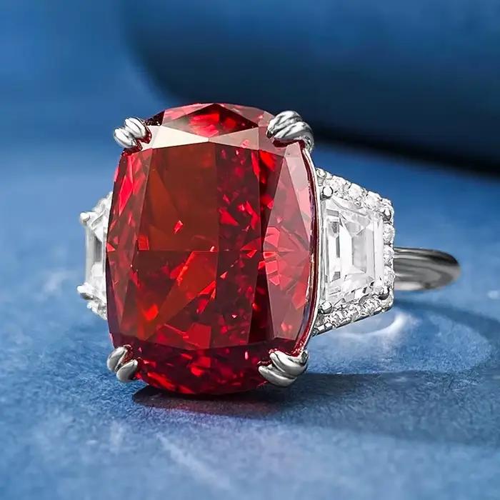 Wong Rain – bague de cocktail vintage en argent Sterling 100% 925, 11x15 MM, saphir de laboratoire, rubis, diamant à haute teneur en carbone, bijoux fins