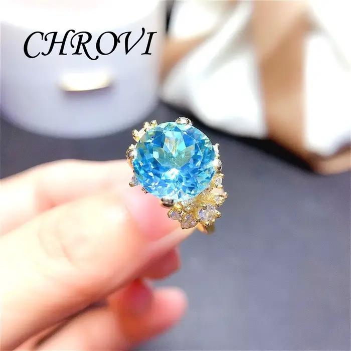 Bague pour femme en argent sterling 925 exquis, incrustée de saphir bleu ciel 18 carats, avec pierres précieuses colorées, bague simple