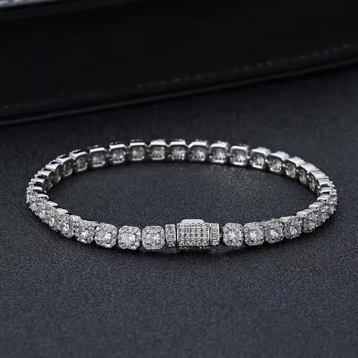 ESEllEM-Bracelet de tennis glacé pour femme, bijoux fantaisie, or blanc, diamant taillé rond, incrusté, 5A, 5mm