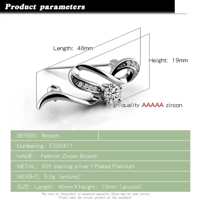 Broche élégante en argent regardé 100% pour femme, accessoires de robe châle, cadeau de bijoux, mode, vente en gros, 925