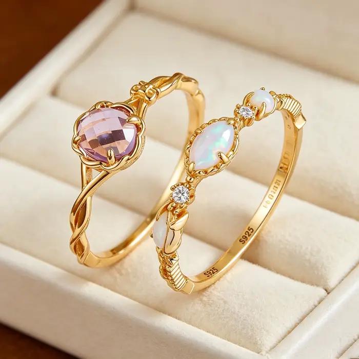 LAMOON – bague élégante en améthyste naturelle pour femmes, en argent Sterling 925 plaqué or, bagues de mariage en pierres précieuses, accessoires de bijoux RI412