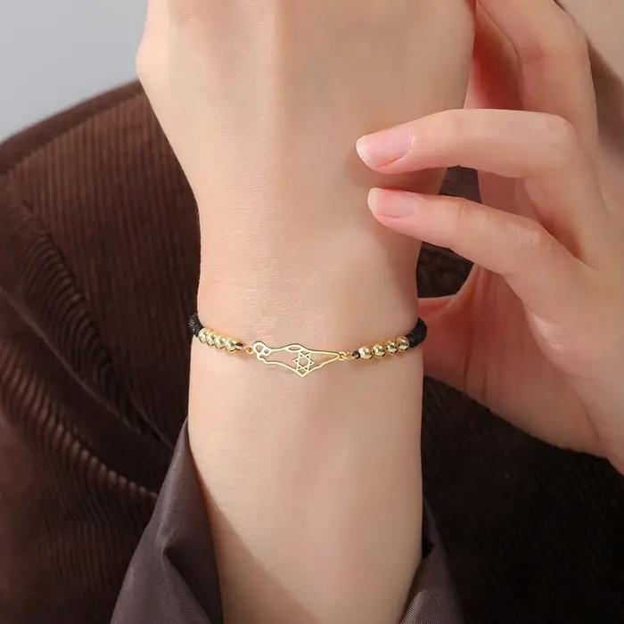 Bracelet pendentif étoile de David pour femmes et hommes, en acier inoxydable, carte de la Palestine, lien réglable, Magen David, bijoux juifs, cadeaux