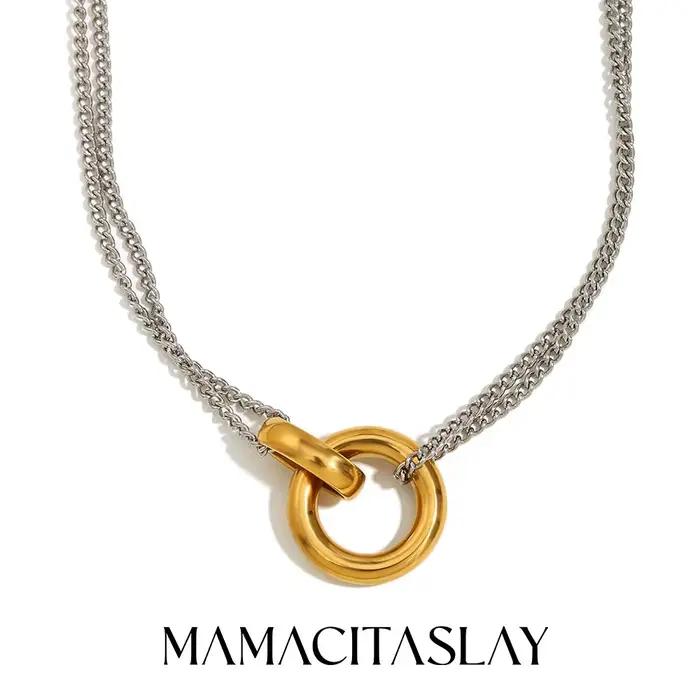 MamacitaSlay – bague minimaliste en acier inoxydable, collier Double couleur adapté au charme des femmes, bijoux de cou imperméables, cadeau de fête