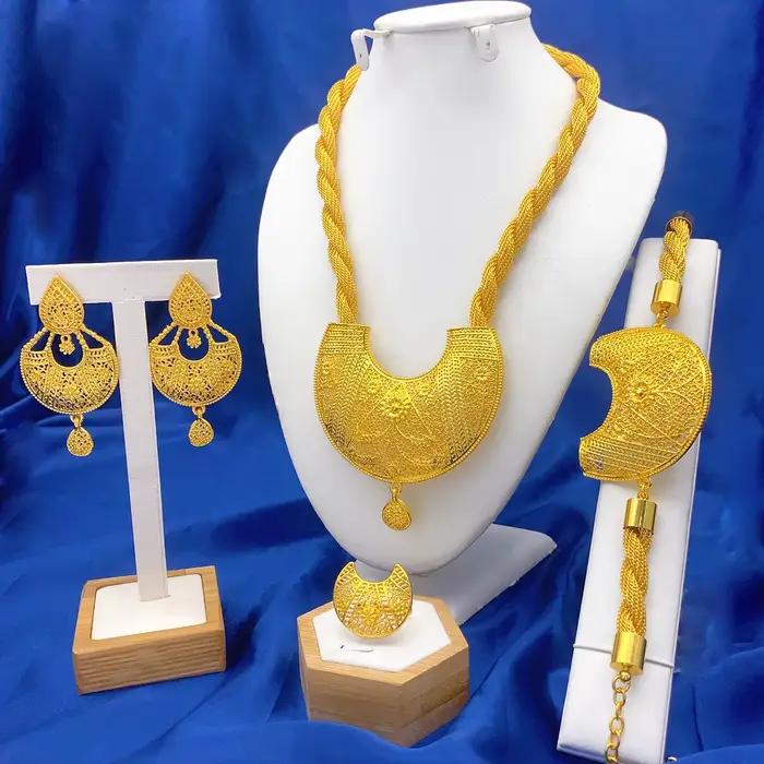 Ensemble de bijoux pour femmes, collier et boucles d'oreilles irrégulières de luxe indien dubaï, ensemble de couleur or 24 carats pour mariée éthiopienne, mariage