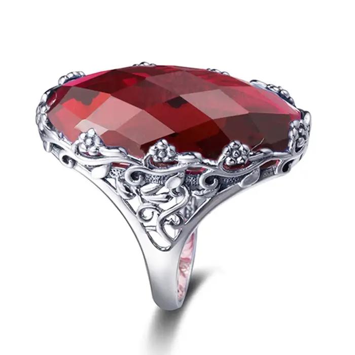 Szjinao massif 14*27mm grande pierre rubis anneaux Vintage solide en argent Sterling 925 grand créateur bijoux pour les femmes cadeau de fête 2025