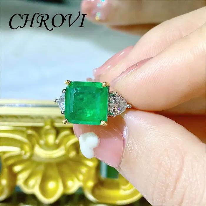 Bague en argent sterling 925 avec pierre verte, bague simple pour femme en diamant vert princesse bicolore
