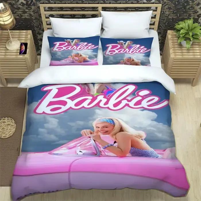 Parure de lit rose mignonne B-Barbies imprimée avec taie d'oreiller, housse de couette douce, disponible en tailles simple, double, queen et super king