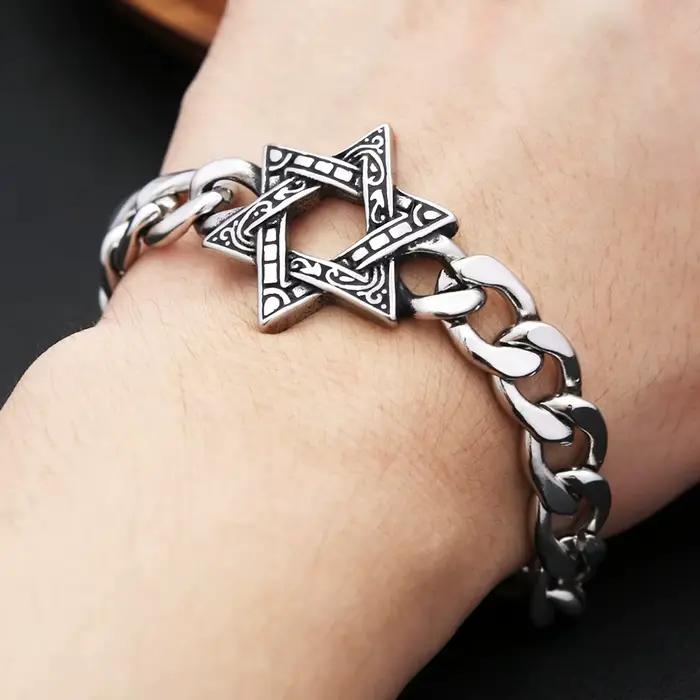 Bracelet chaîne étoile de David Vintage en acier inoxydable 316L, bracelets hexagramme à la mode pour hommes et femmes, amulette, bijoux cadeaux, vente en gros
