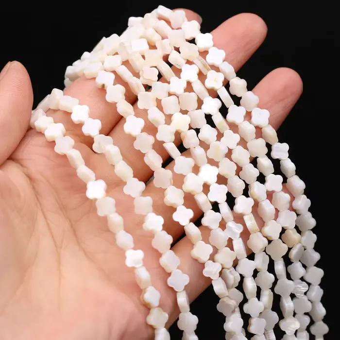 Perles de coquillage en nacre naturelle, trèfle porte-bonheur à quatre feuilles, amples, pour la fabrication de bijoux, collier et Bracelet, 14 pouces, vente en gros