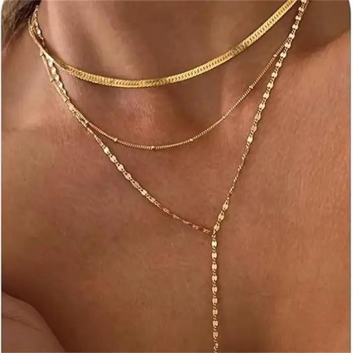 Collier de luxe en forme d'oeil Serpentine pour femmes, couleur dorée, chaîne en forme de Y, pompon empilé, accessoires de bijoux