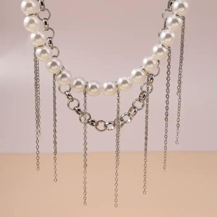 Collier Aihua multicouche à longues pampilles et perles d'imitation pour femme, collier ras-du-cou tendance avec perles, bijoux de mariage Y2K, cadeaux