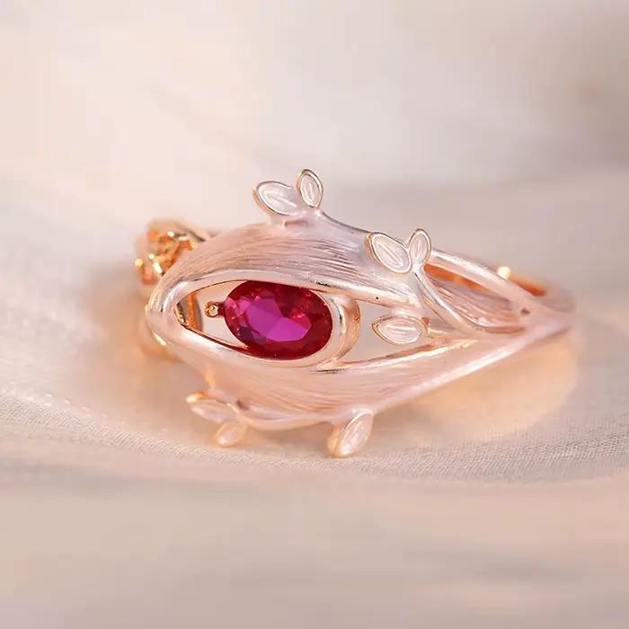 Magnifique bague pour femme incrustée de CZ rouge, couleur or, sculptée à la main, bijoux de tous les jours, bijoux de fête, cadeau d'anniversaire