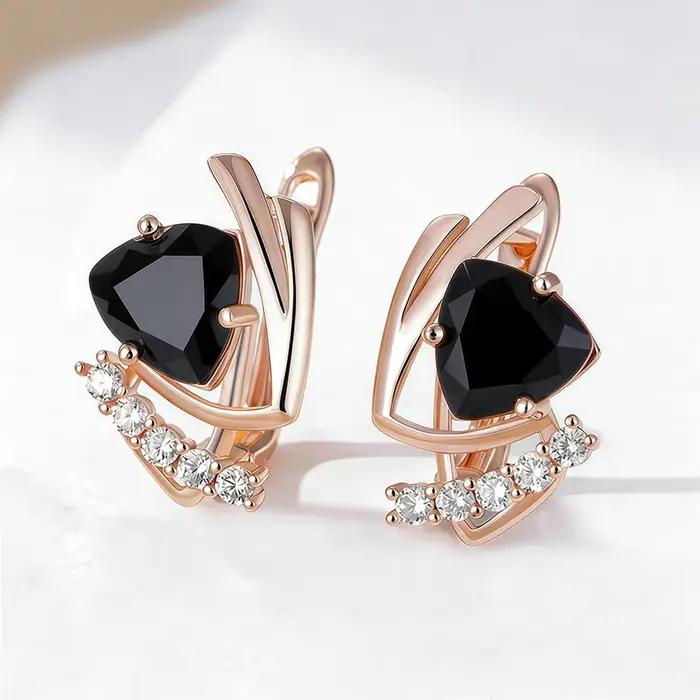 Wbmqda – boucles d'oreilles en pierre noire pour femmes, couleur or Rose 585, accessoires de bijoux exquis