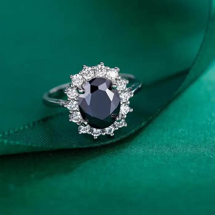 Trumium – bague Diana en argent Sterling 925, 3ct, avec pierres précieuses noires, ovale, de luxe, pour femmes, bijoux de personnalité