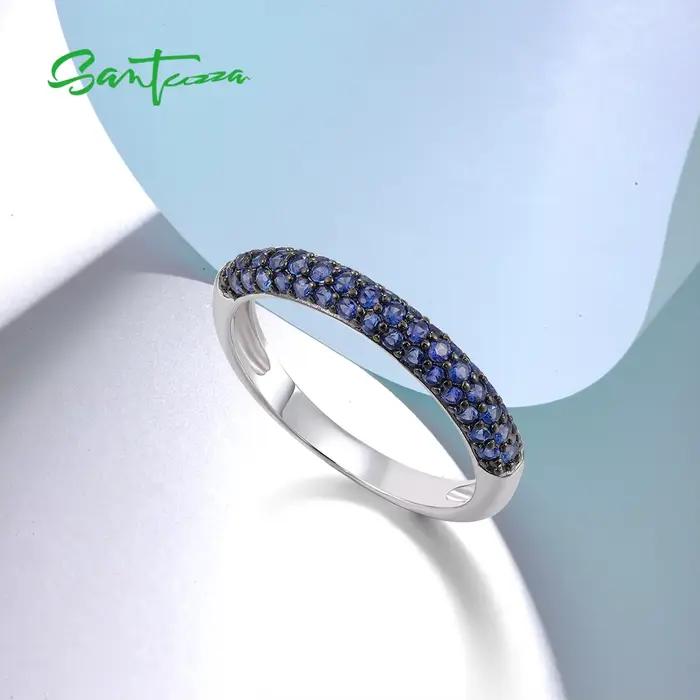 SANTUZZA-Bagues en Argent Sterling 925 group pour Femme, Joaillerie Fine pour Travailleurs Délicats, Saphir Bleu Créé, Rotterdam Kling, Simplicité