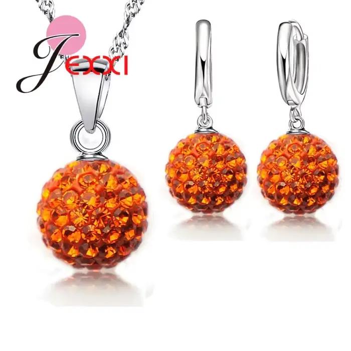 Ensemble de bijoux en argent regardé 925 pour femme, cristal autrichien, boule de Chang pavée, boucle d'oreille arrière à levier, collier pendentif, meilleur, chaud, nouveau