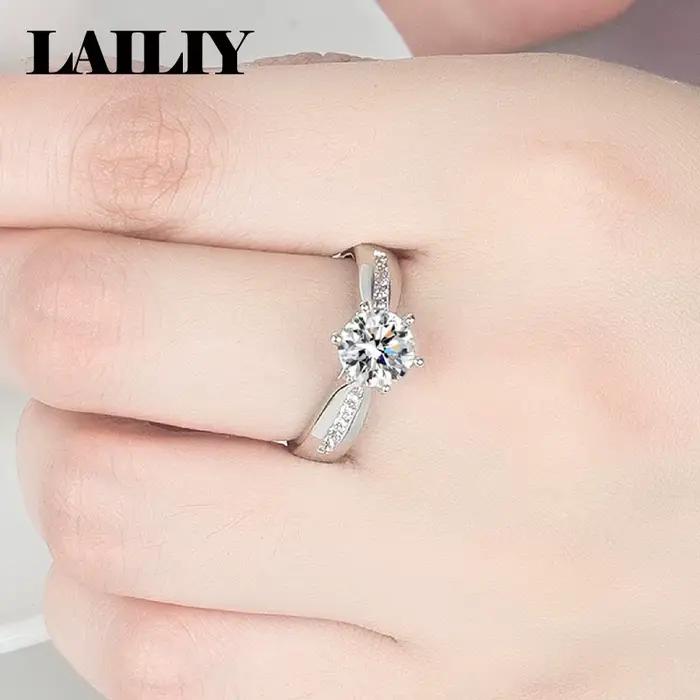 Bague en argent sterling 925 plaqué or 18 carats avec diamant cubique à six griffes pour femme, bijoux tendance