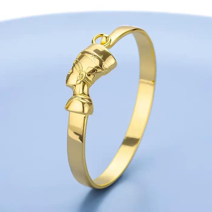Bracelet égyptien Vintage en acier inoxydable pour femmes et hommes, couleur or, croix Ankh reine, manchette, bijoux pulseras