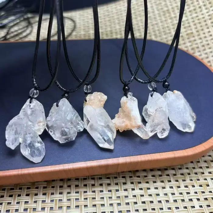 Nouveautés : Pendentif Collier en Cristal de Diamant Herkimer Naturel Brut, avec Cordon en Cuir Fait Main, pour Cadeau