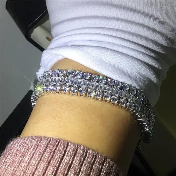 Bracelet de Tennis fait à la main pour amoureux, diamant de laboratoire rempli d'or blanc, Bracelets de fiançailles pour femmes, accessoires de mariage