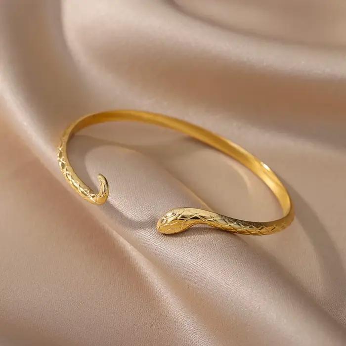 Bracelet serpent pour femmes, ouverture en acier inoxydable plaqué or, bijoux esthétiques animaux, pulseras mujer